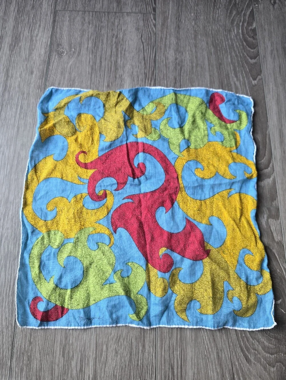 Square Scarf Neckerchief Abstract Baroque Swirl Blue Yellow Red Bandana 14